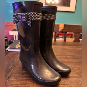 Stylish Black Women's Wedge Rain Boots with Bow